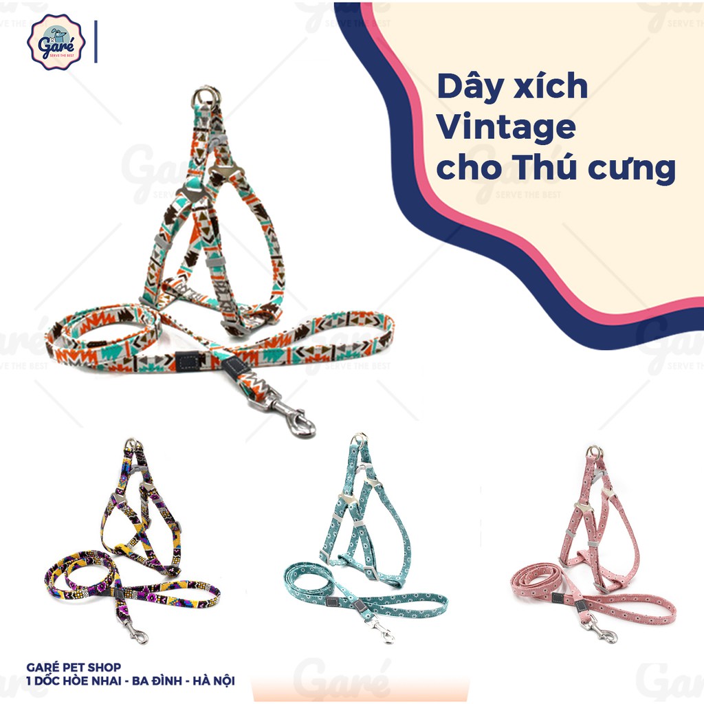 Dây xích vải Vintage sang chảnh cho Chó Mèo Garé Pet Shop