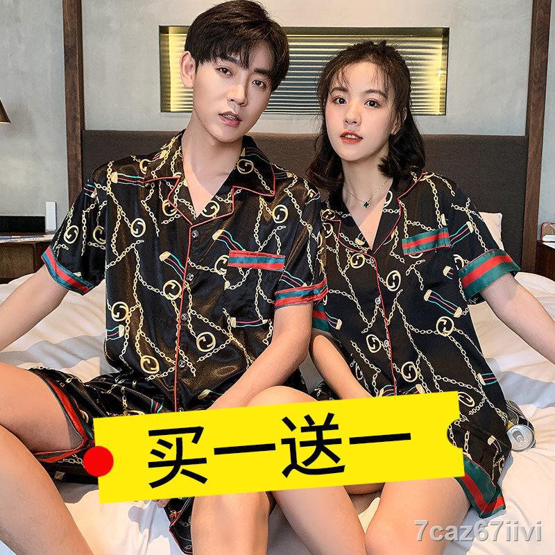 Couple Pyjama nữ Ice Silk Tay ngắn mỏng Kiểu mới Hot nhất dành cho Nam size lớn Real HomewearMM