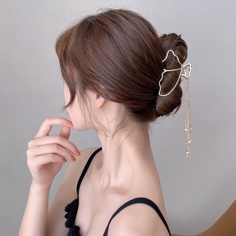 Kẹp Tóc Kim Loại Hình Bướm Đính Ngọc Trai Nhân Tạo Thời Trang Hàn Quốc