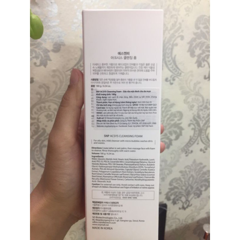 [Mã SKAMPUSH11 giảm 10% đơn 200k] Sữa rửa mặt cho da mụn SNP ACSYS Cleansing Foam 180g | BigBuy360 - bigbuy360.vn