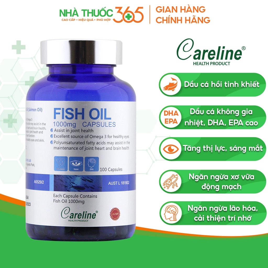 Viên Uống Dầu Cá Hồi Bổ Sung Omega-3 Tăng Cường Sức Khoẻ Careline Fish Oil (Salmon Oil) 100 viên