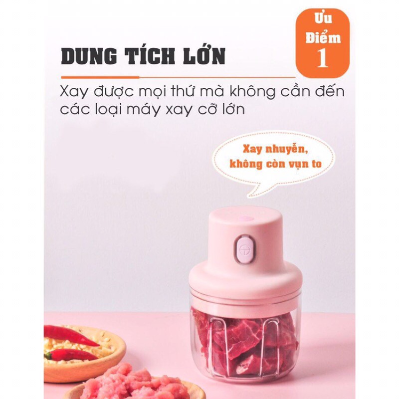 Máy say tỏi, ớt, thịt cầm tay mini sạc pin siêu tiện lợi ( có quà tặng )