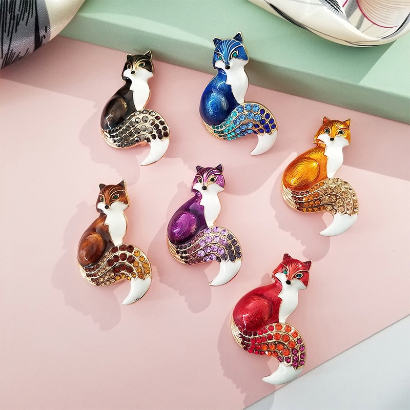Ghim cài áo hình chú cáo đính đá 6 màu sắc thời trang