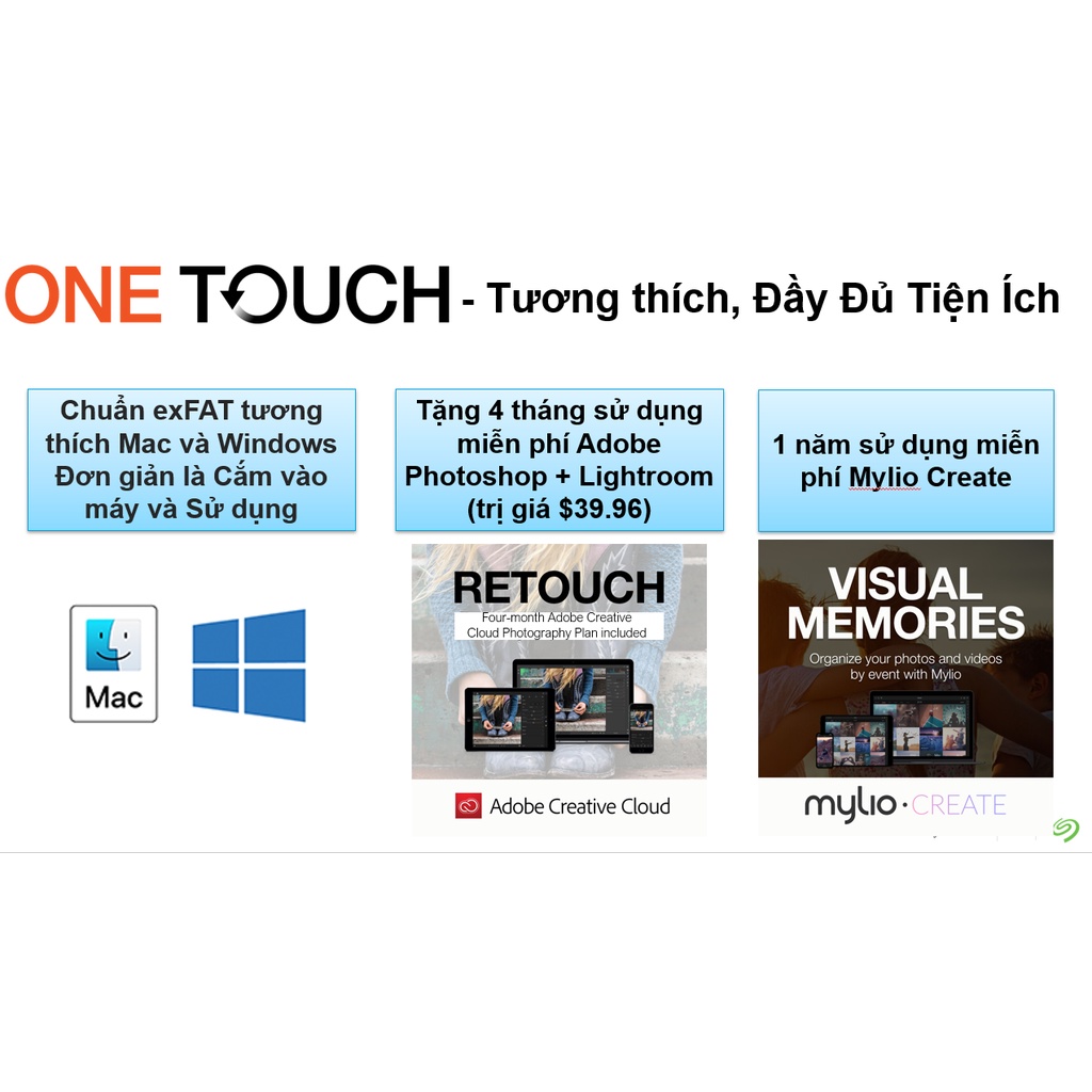 Ổ Cứng Di Động HDD Seagate One Touch 1TB 2.5" USB 3.0 + Phục Hồi Dữ Liệu Rescue