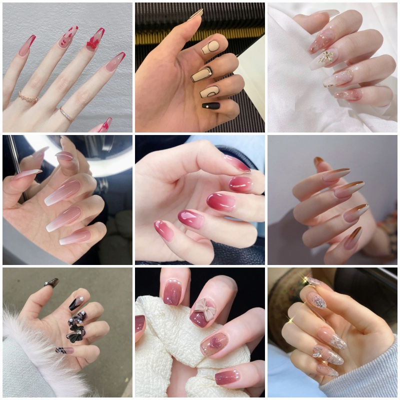 Set 24 móng tay giả họa tiết trái tim dễ thương thời trang