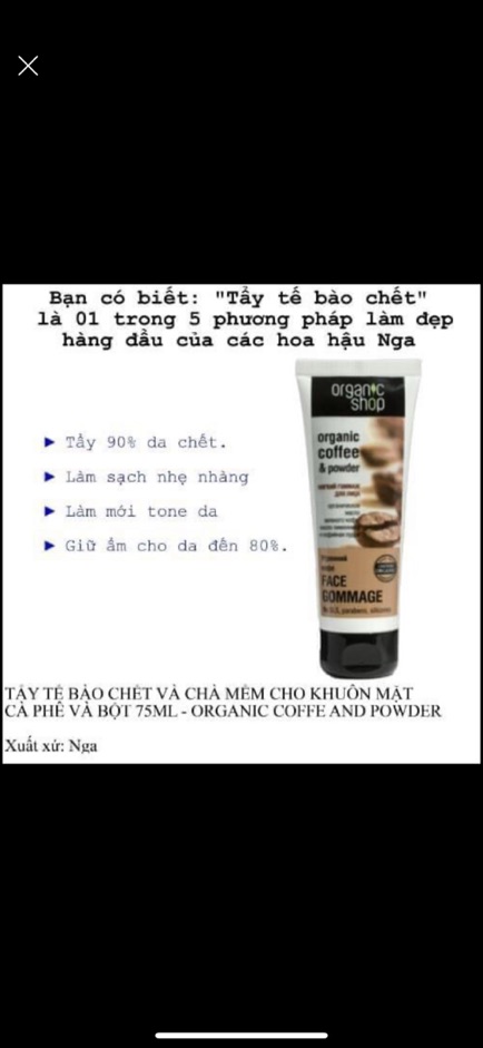 Tẩy tế bào chết cho da mặt Organic Shop Organic Coffee &amp; Powder Face Gommage 75ml