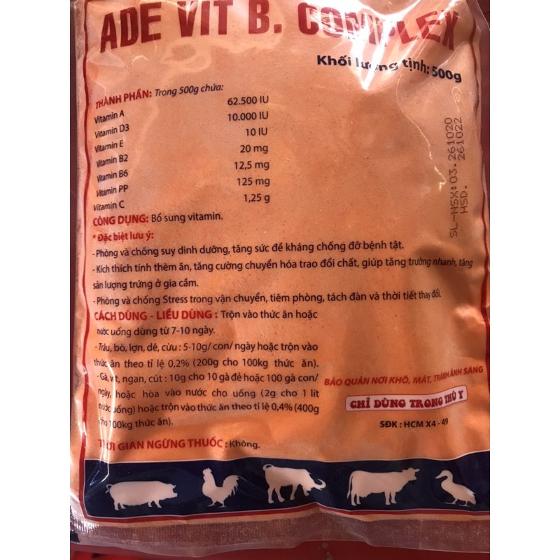 BỔ SUBG VITAMIN CHO GIA SÚC GIA CẦM ADE VIT BCOMPLEX 0,5kg