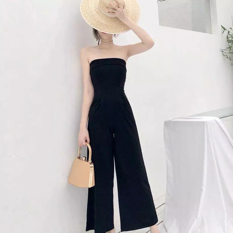 Jump jumpsuit hotgirl cúp ngực quần ống rộng culottes sexy đi tiệc bar công sở đẹp giá rẻ màu đen freesize