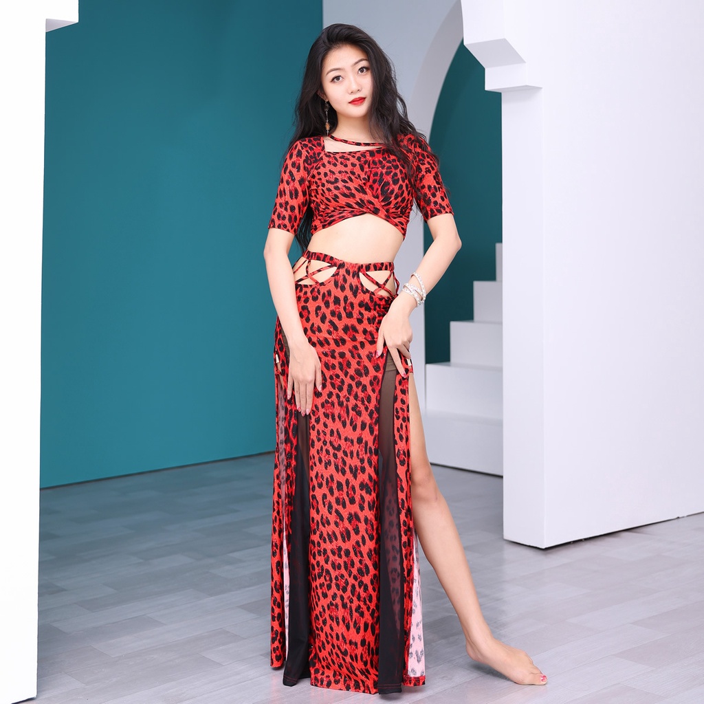 Bộ Đồ Tập Múa Bụng Lưng Cao In Họa Tiết Da Báo Cá Tính