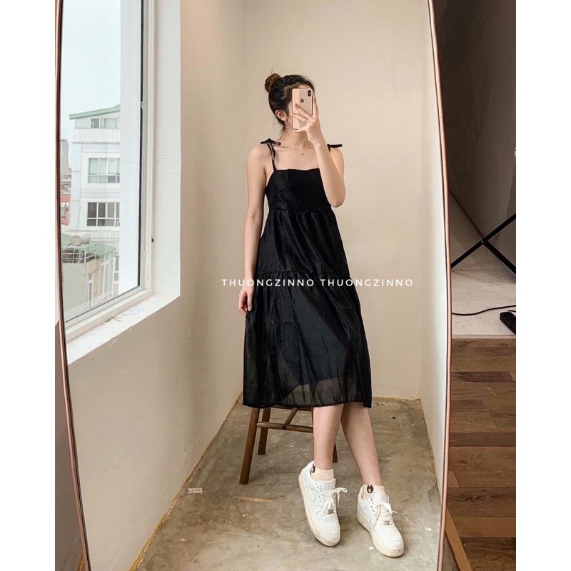 [Ảnh thật/Video]Váy hai dây Lucy buộc nơ vai Hàn Quốc dáng dài Váy hai dây ulzzang | BigBuy360 - bigbuy360.vn