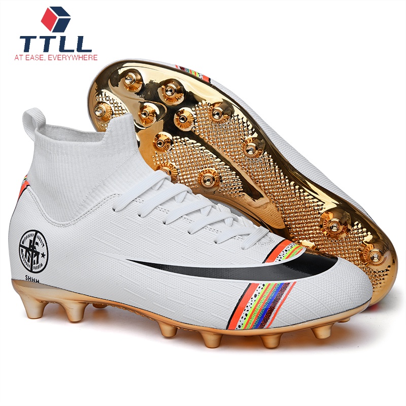 Gold bottom men's soccer shoes indoor sports shoes turf spikes Superfly Futsal direct sales rainbow high help football shoes