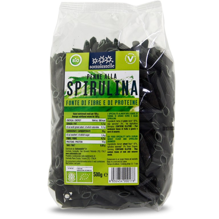 Nui ống Penne vị tảo Spirulina hữu cơ Sottolestelle 340g