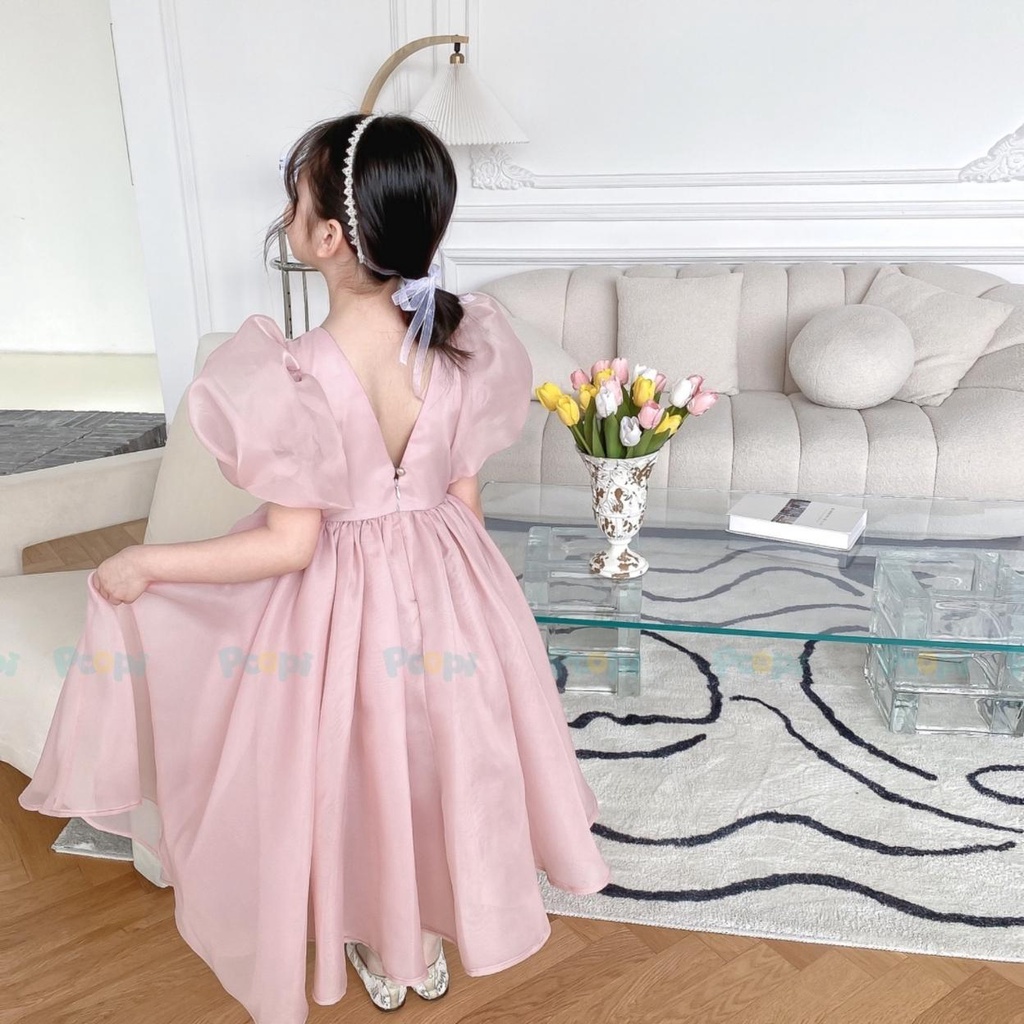 Đầm Công Chúa Bé Gái Poopi Dáng Xoè Bồng Màu Hồng Dễ Thương