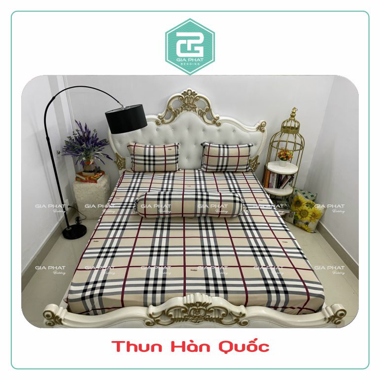 Bộ ga gối Thun Lạnh Hàn Quốc { 4 Món } họa tiết kẻ sọc  BBR ( 1 ga bọc + 2 vỏ gối nằm + 1 vỏ gối ôm )