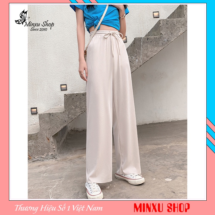 Quần suông gân tăm cạp chun mềm co giãn, quần ống rộng nữ siêu thoáng mát Minxu shop QTN