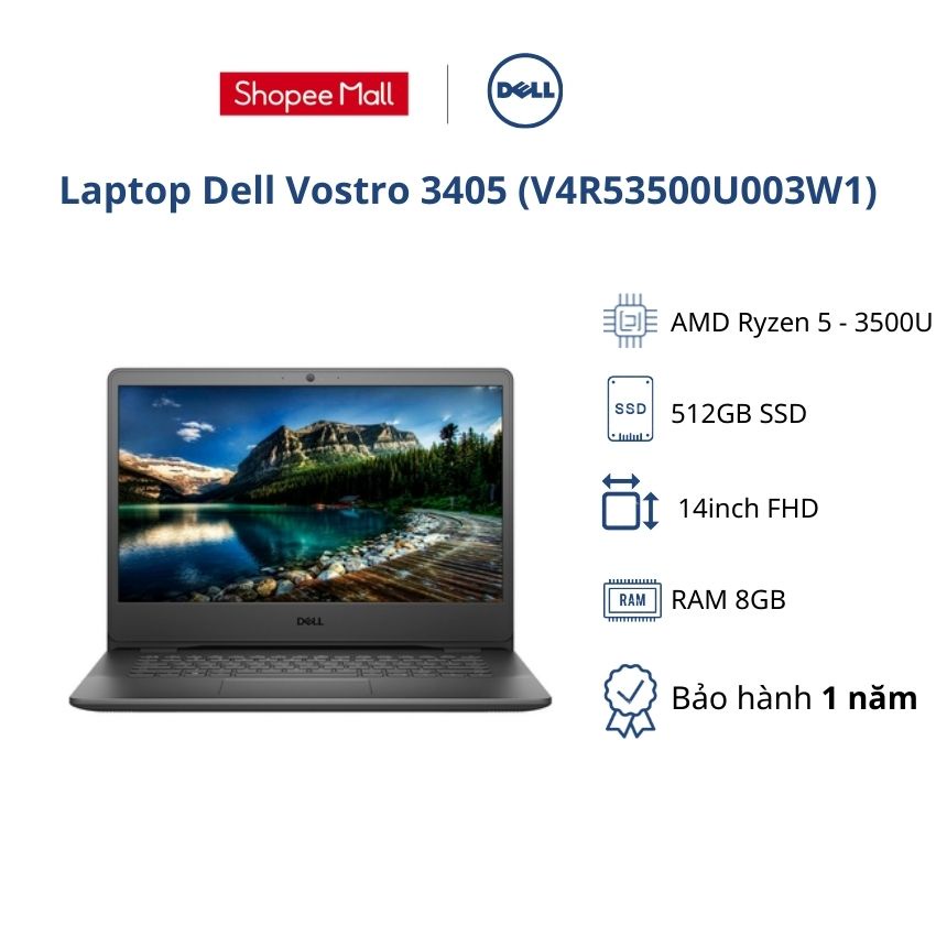 Laptop Dell Vostro 3405 (V4R53500U003W)/ R5 - 3500U/ 8GB/ 512GB SSD/14'' FHD/Win 10