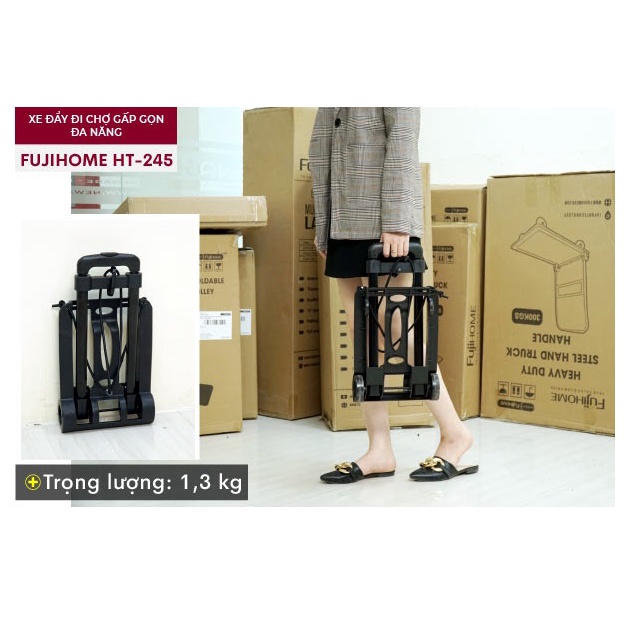 Xe đẩy đi chợ gấp gọn đa năng FujiHome HT-245 - Tải trọng 45Kg - Bảo hành chính hãng 12T