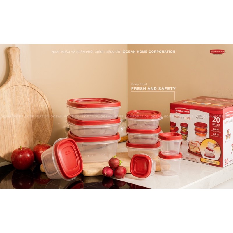Bộ 10 hộp đựng thực phẩm RUBBERMAID CHÍNH HÃNG có nắp màu đỏ bằng nhựa PP cao cấp | BigBuy360 - bigbuy360.vn