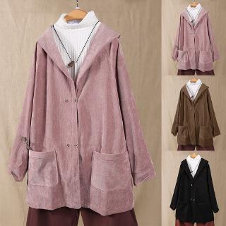 Áo khoác hoodie dáng dài phối nút thời trang cho nữ