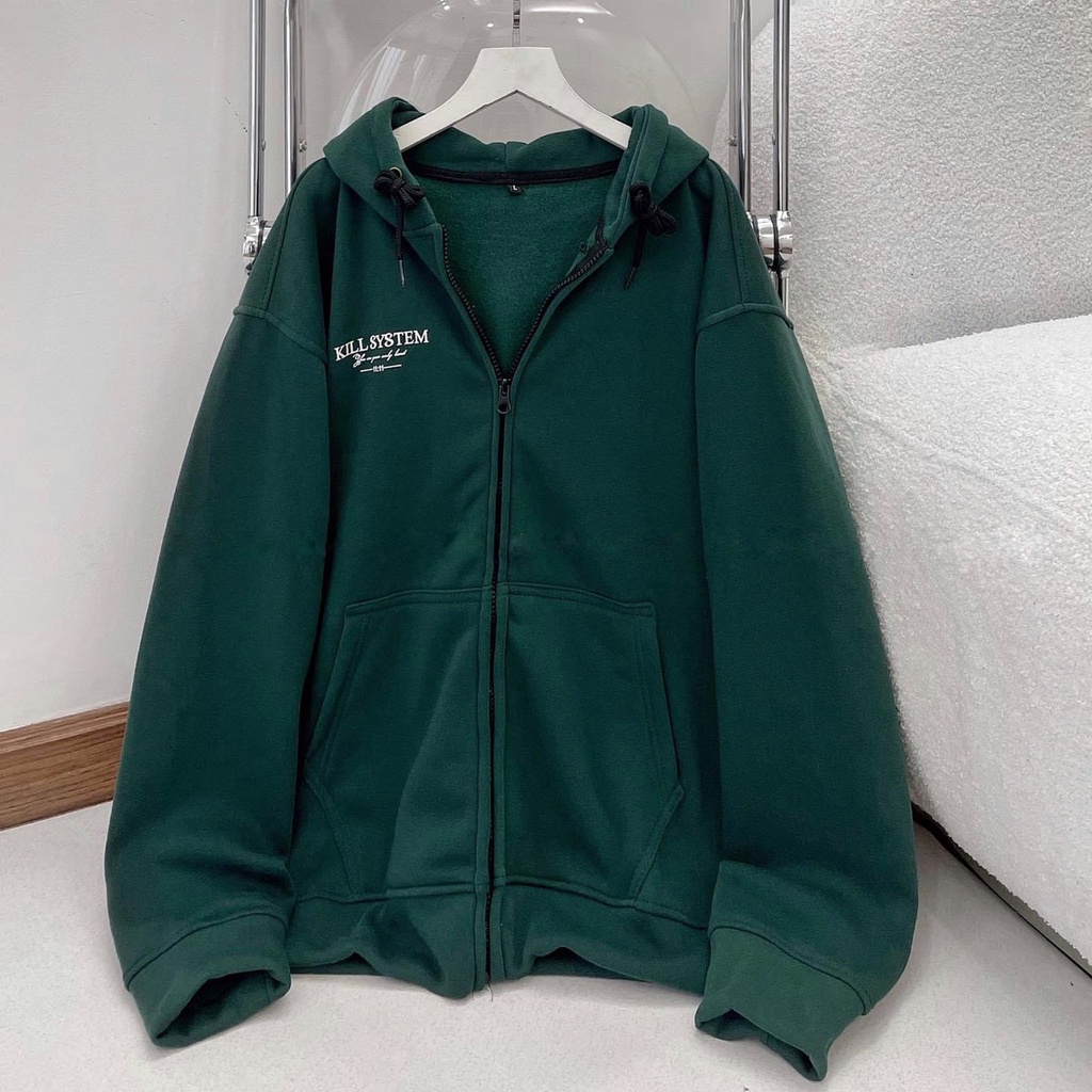 Áo Hoodie Nỉ KILL SYTEM Kéo Khóa Form Rộng Tay Phồng - Áo Hoodie Nỉ Nữ Túi Bụng nhiều Màu