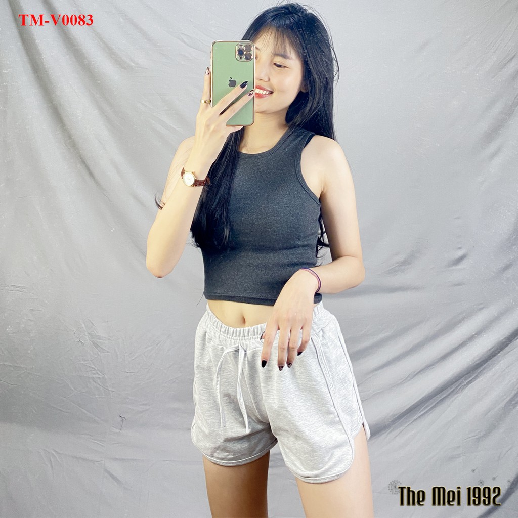 Quần short nữ The Mei 1992 - Quần đùi nữ cạp chun viền kẻ kèm chữ dáng hộp chất umi cao cấp siêu mát | BigBuy360 - bigbuy360.vn