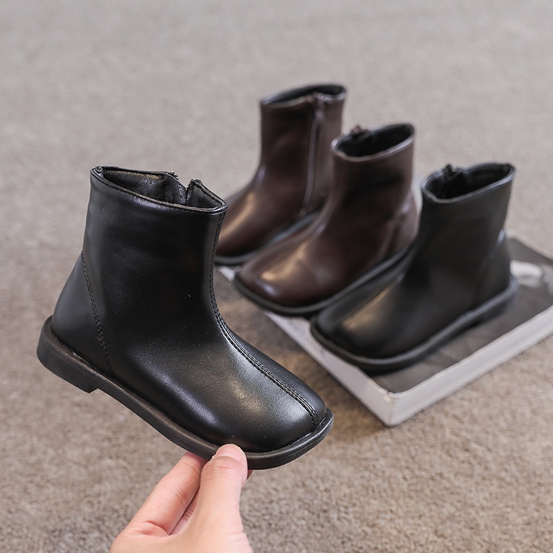 Giày Bốt Da Cotton Cổ Cao Thời Trang Cho Bé Gái
