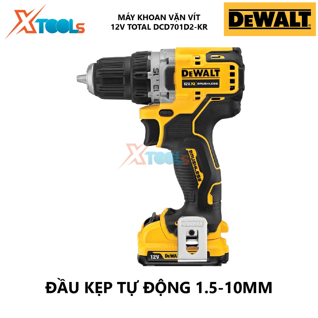 Máy vặn vít dùng pin DEWALT DCD701D2-KR Máy khoan cầm tay điện thế 12V Lực momen siết vít  57.5 Nm động cơ không than