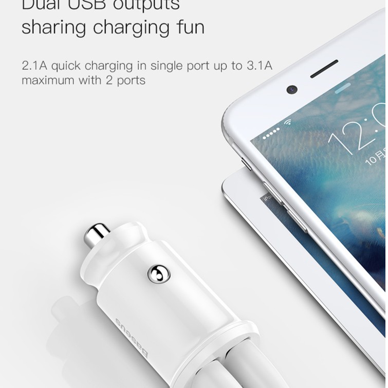 BASEUS Car Charger Mini 2 USB Thông Minh Sạc Điện Thoại Xe Hơi 3.1A Max Nhanh  Adapter Sạc Cho Điện Thoại trong Xe