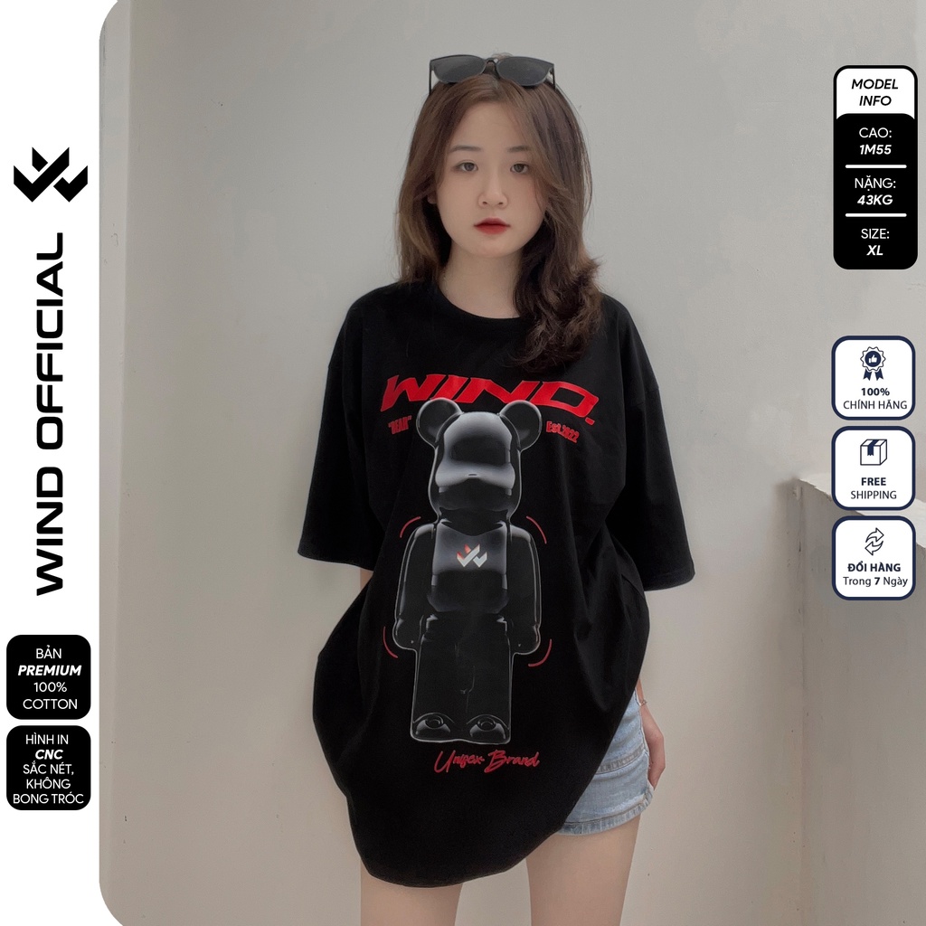 Áo thun tay lỡ unisex WIND phông form rộng 65% Bearrick nam nữ oversize