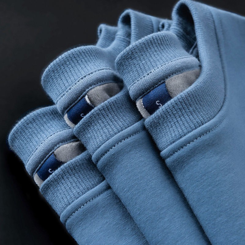 Áo Sweater Cổ Tròn Phối Nhung 430g Màu Xanh Dương Thời Trang