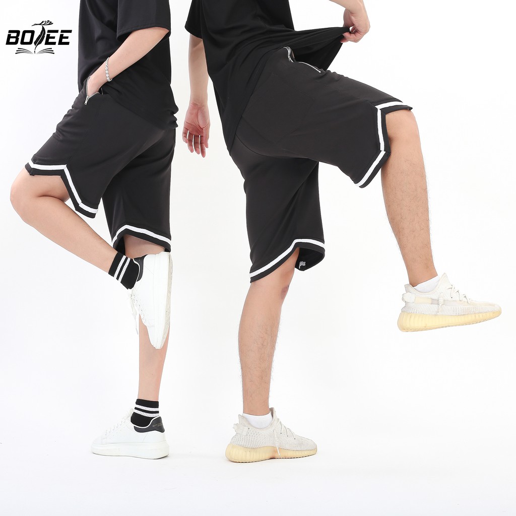 Quần short 1V BOTEE  unisex nam nữ màu đen ống rộng thể thao