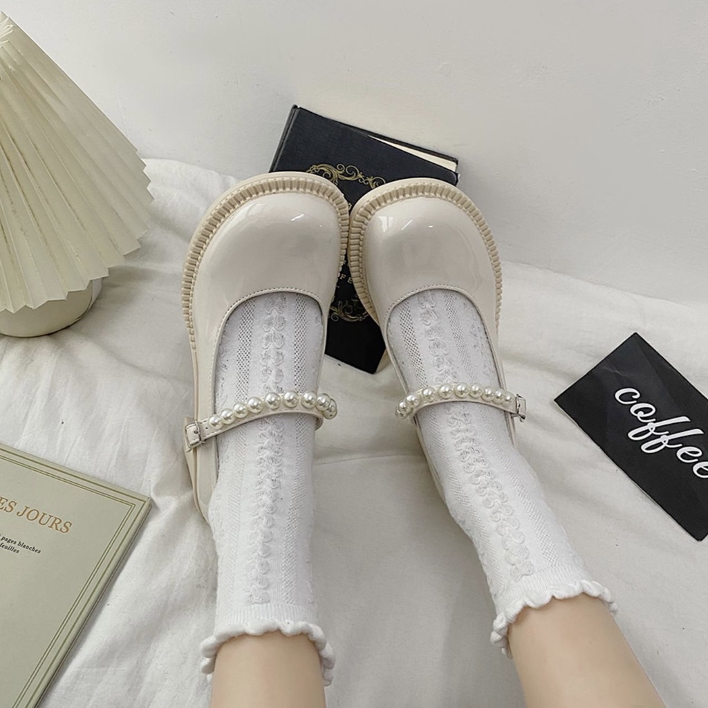 Giày Lolita quai ngang đính ngọc, giày cao gót quai ngọc 5,5P đế vuông