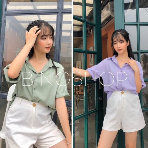 Áo sơ mi tay lỡ Unisex đuôi tôm dáng dài Bingshop