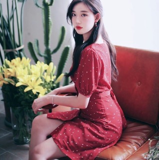 Đầm Bi Đỏ Nút Trước V2