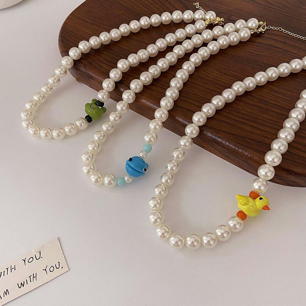 Vòng cổ / Bông Tai Hình Ong / Vịt / Ếch Đính Ngọc Trai Dễ Thương Phong Cách Hàn Quốc