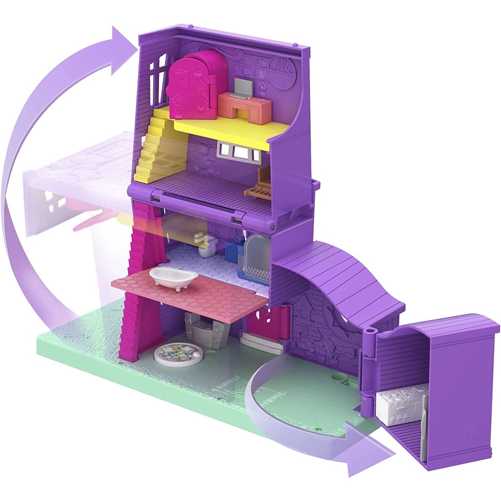 Polly Pocket Pollyville Pocket House Playset with 10+ Accessories GFP42 Bộ Đồ Chơi Nhà Búp Bê Pollyville Bỏ Túi Kèm Phụ Kiện 10 Món GFP42