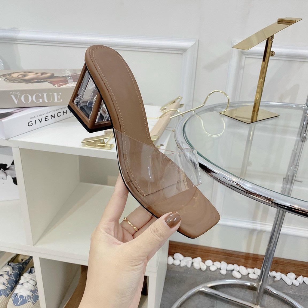 Giày Cao Gót Nữ quai trong gót Mika Trong 7P DÉP NỮ QUAI TRONG 7CM Giày Bánh Bèo mã Mika4canh