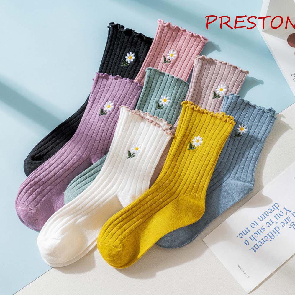 Vớ Cotton Màu Trơn Thoáng Khí Thoải Mái Họa Tiết Hoa Phong Cách Hàn Quốc Cổ Điển Cho Nữ