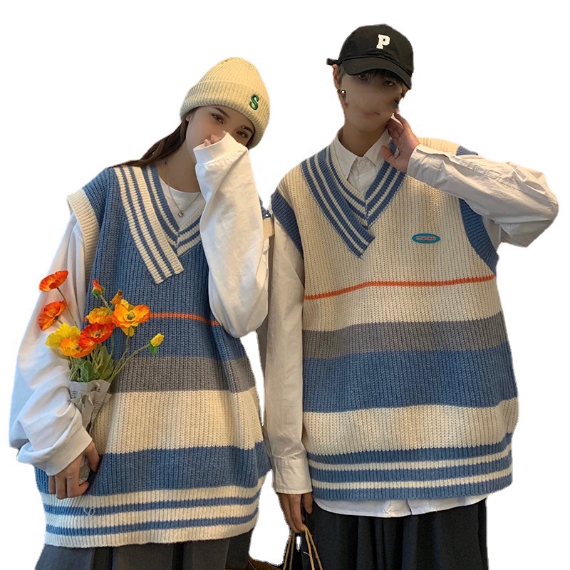 IELGY  Áo Len Không Tay Cổ Chữ V Màu Khối Thời Trang Dành Cho Nữ