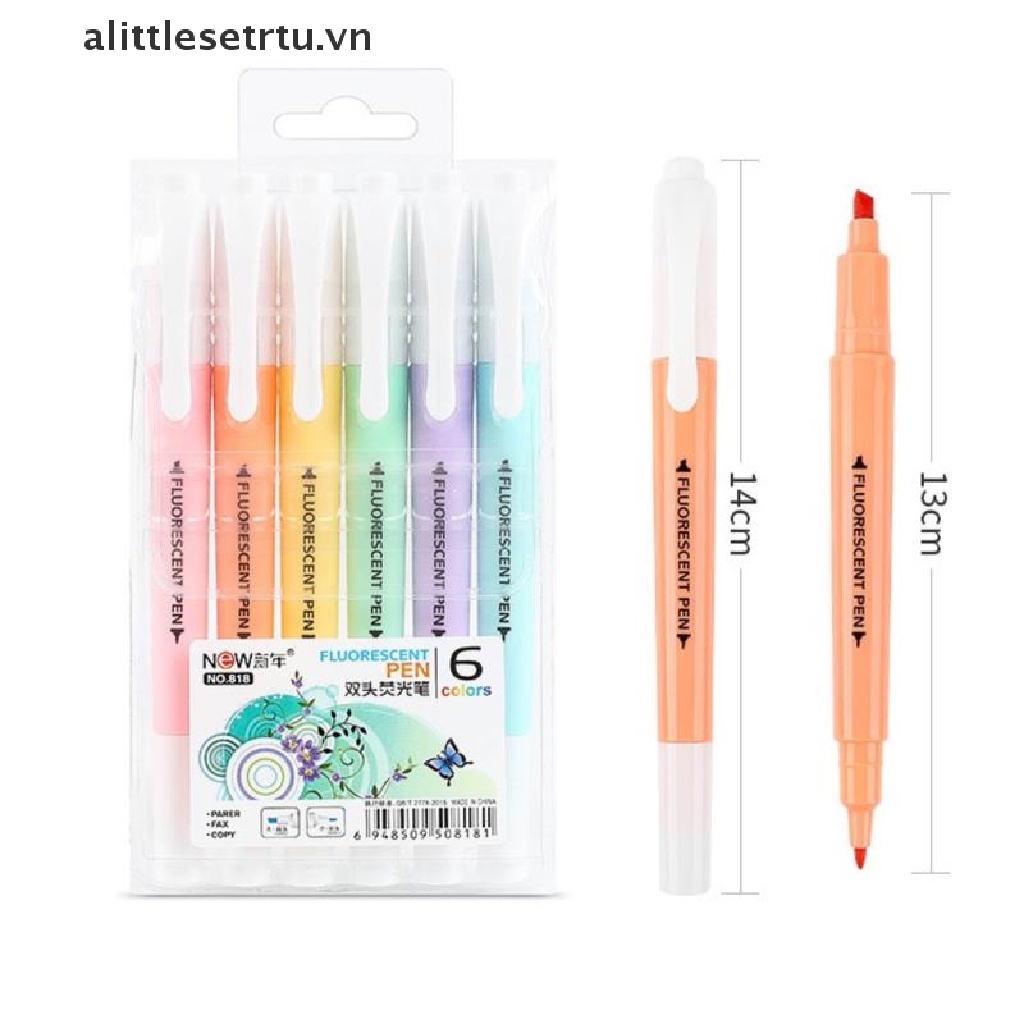 Set 6 bút đánh dấu hai đầu huỳnh quang