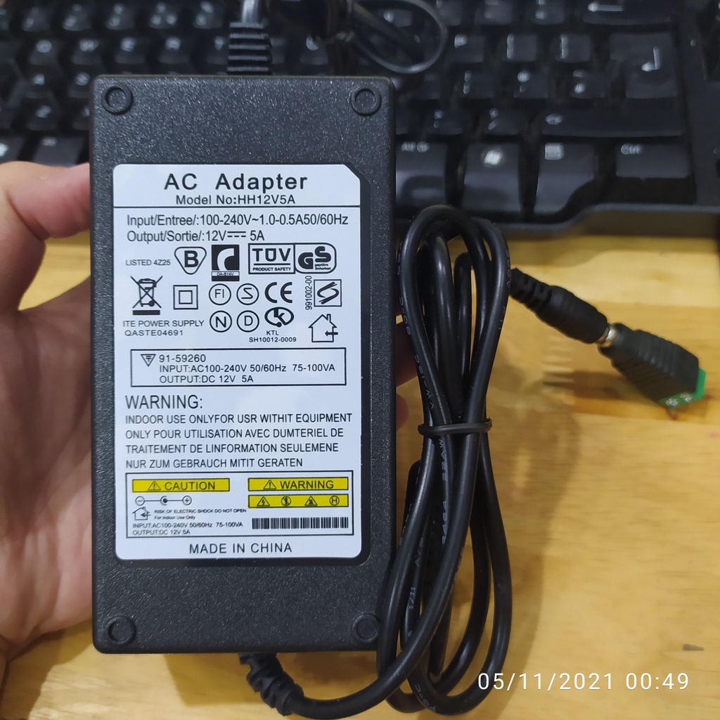 Adapter 12v-5a có đèn báo - kèm jack cái