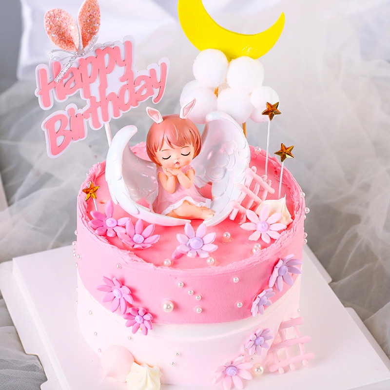 Trang trí bé gái thiên thần có cánh to - váy hồng