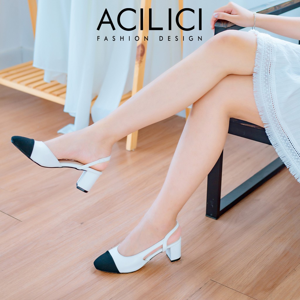 Giày sandal nữ ACILICI đế vuông, giày cao gót nữ thời trang gót cao 5p hàng chuẩn size màu kem, đen và trắng_TC040