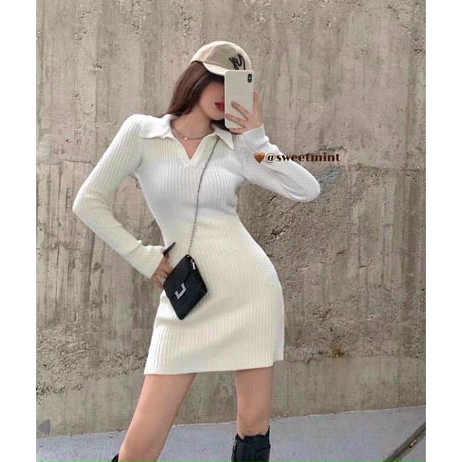 Đầm Body Chất Vải Thun Co Dãn 2 Màu Trắng Nâu Basix Cực Xinh Chất Vải Mềm Mịn