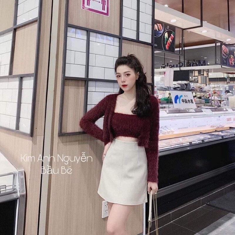 Set Áo Cadigan Nữ, Set Áo Hai Dây Kèm Áo Choàng Chất Len Lông mềm mịn