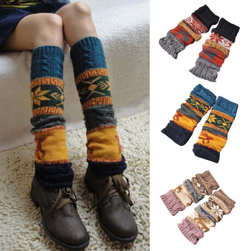 Youyo Vớ Dệt Kim Giữ Ấm Chân Họa Tiết Bông Tuyết Tuần Lộc Giáng Sinh Mùa Đông Cho Nữ Cuf
