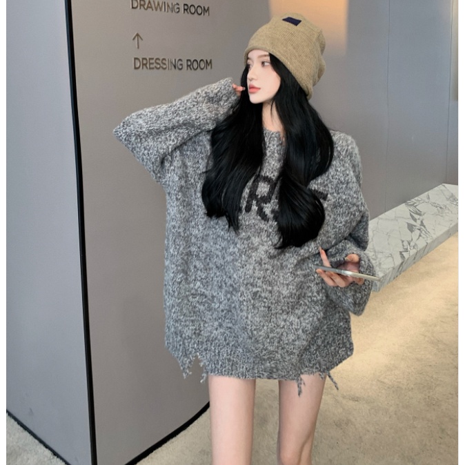 Áo len chui đầu dáng rộng in chữ thiết kế cá tính thoải mái