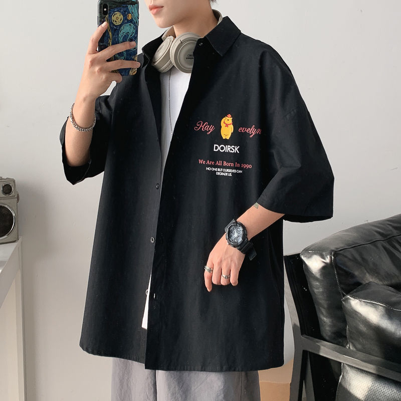 Áo sơ mi tay ngắn in hình gấu hoạt hình thời trang mùa hè cho bé trai size S-3XL | BigBuy360 - bigbuy360.vn