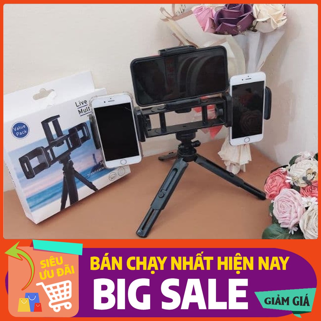 Gậy livestream 3 in 1 tặng kèm 3 kẹp điện thoại