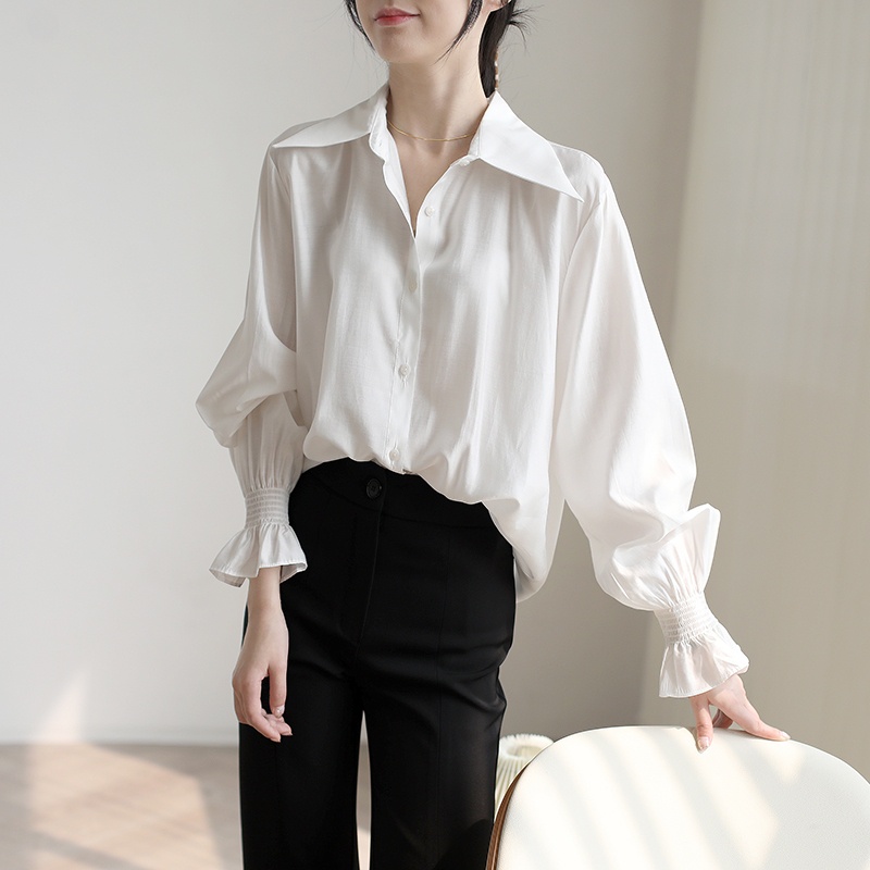 [ẢNH THẬT-NHIỀU MẪU] Áo sơ mi nữ ⚡𝗙𝗿𝗲𝗲 𝘀𝗵𝗶𝗽⚡ nhúm tay năng động trắng phong cách Hàn Quốc